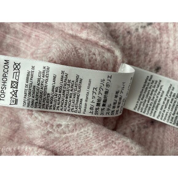 TopShop Women Pink White Marbled Alpaca Long Sleeve Oversized Crop Sweater Size - Picture 11 of 12